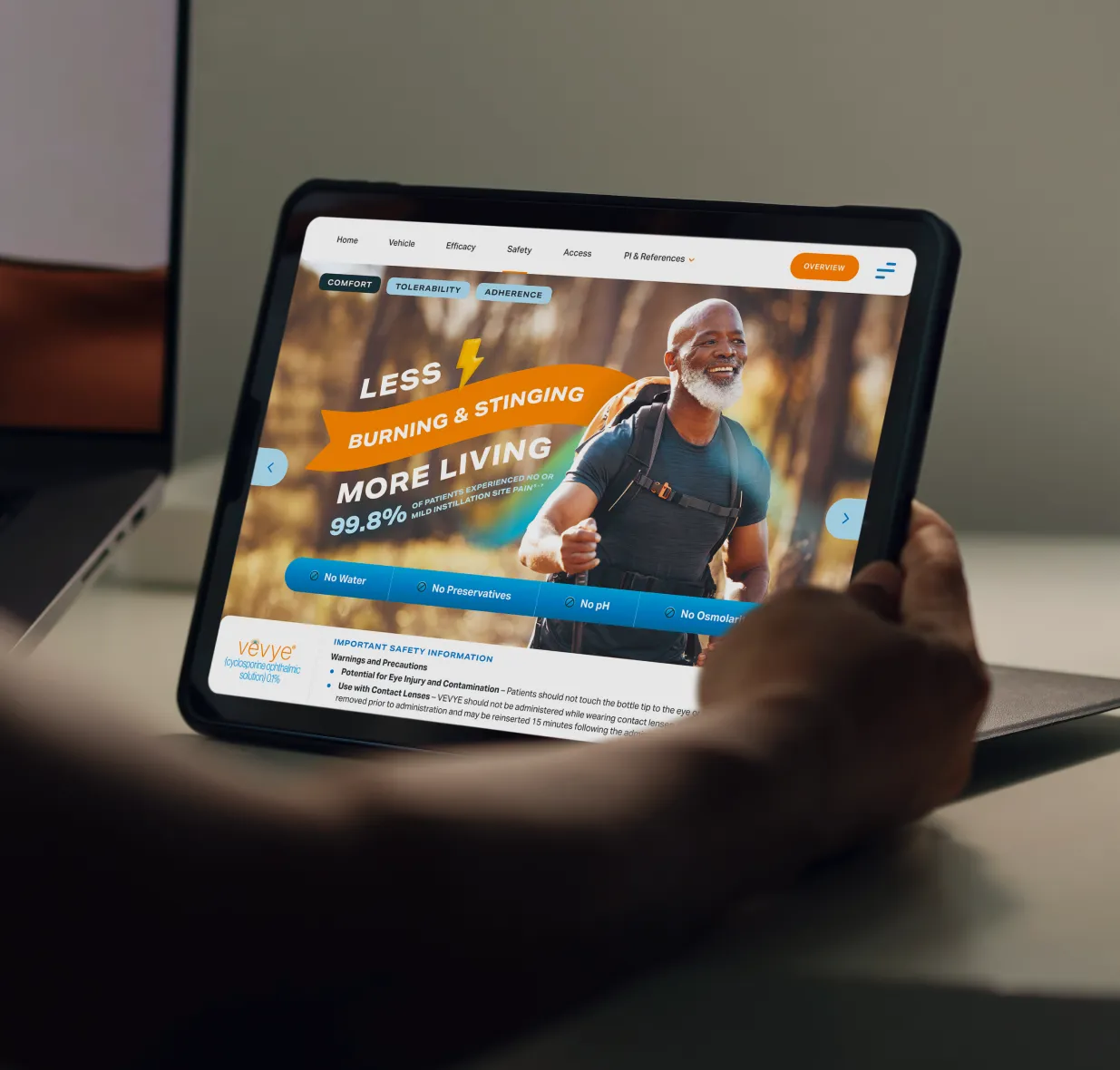 VEVYE Website displayed on a tablet